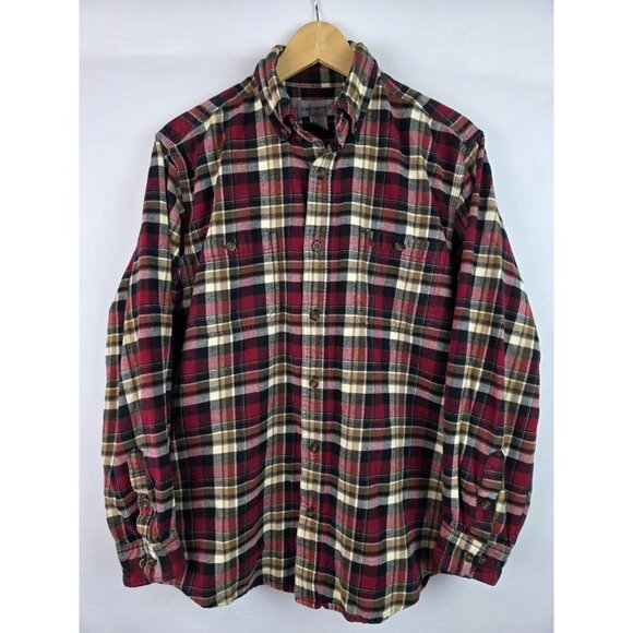 Carhartt Men's Flannel Shirt Size Large Red & Tan Plaid Classic Long Sleeve Top - Picture 1 of 11